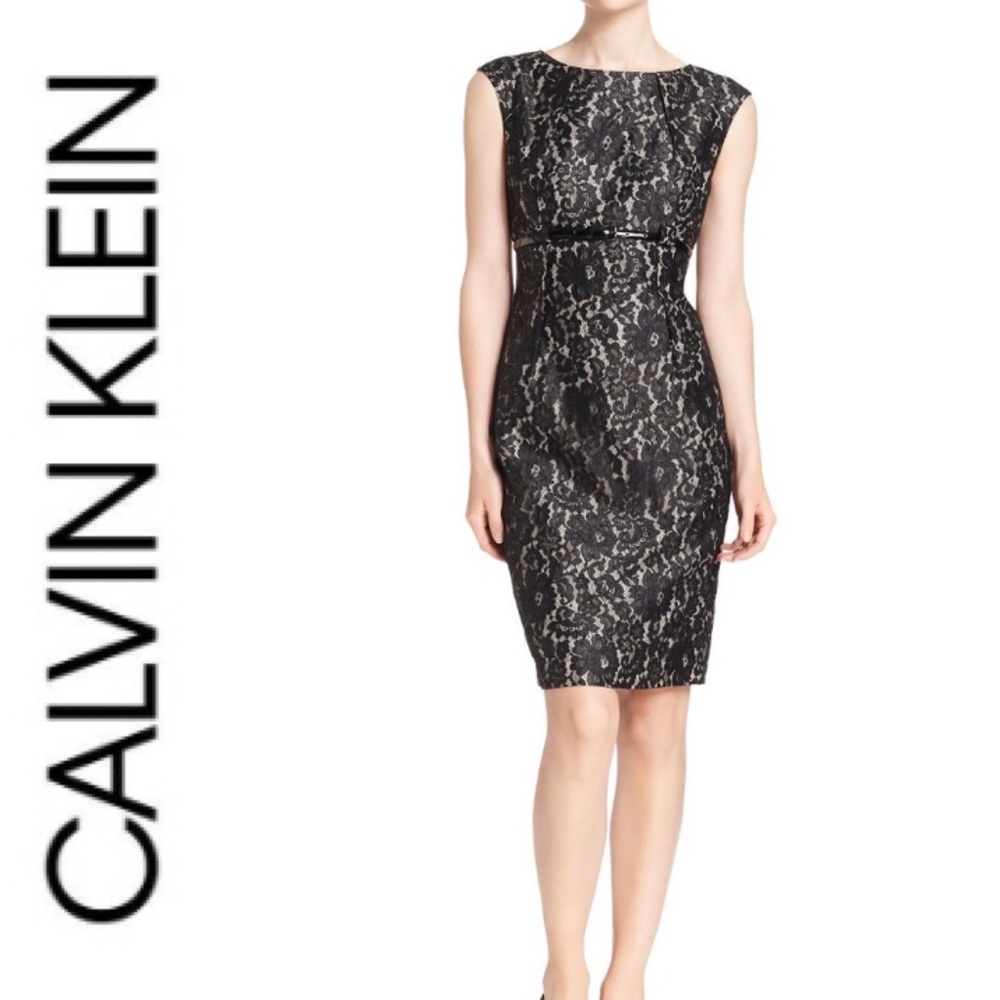 Lace Overlay Sheath Dress